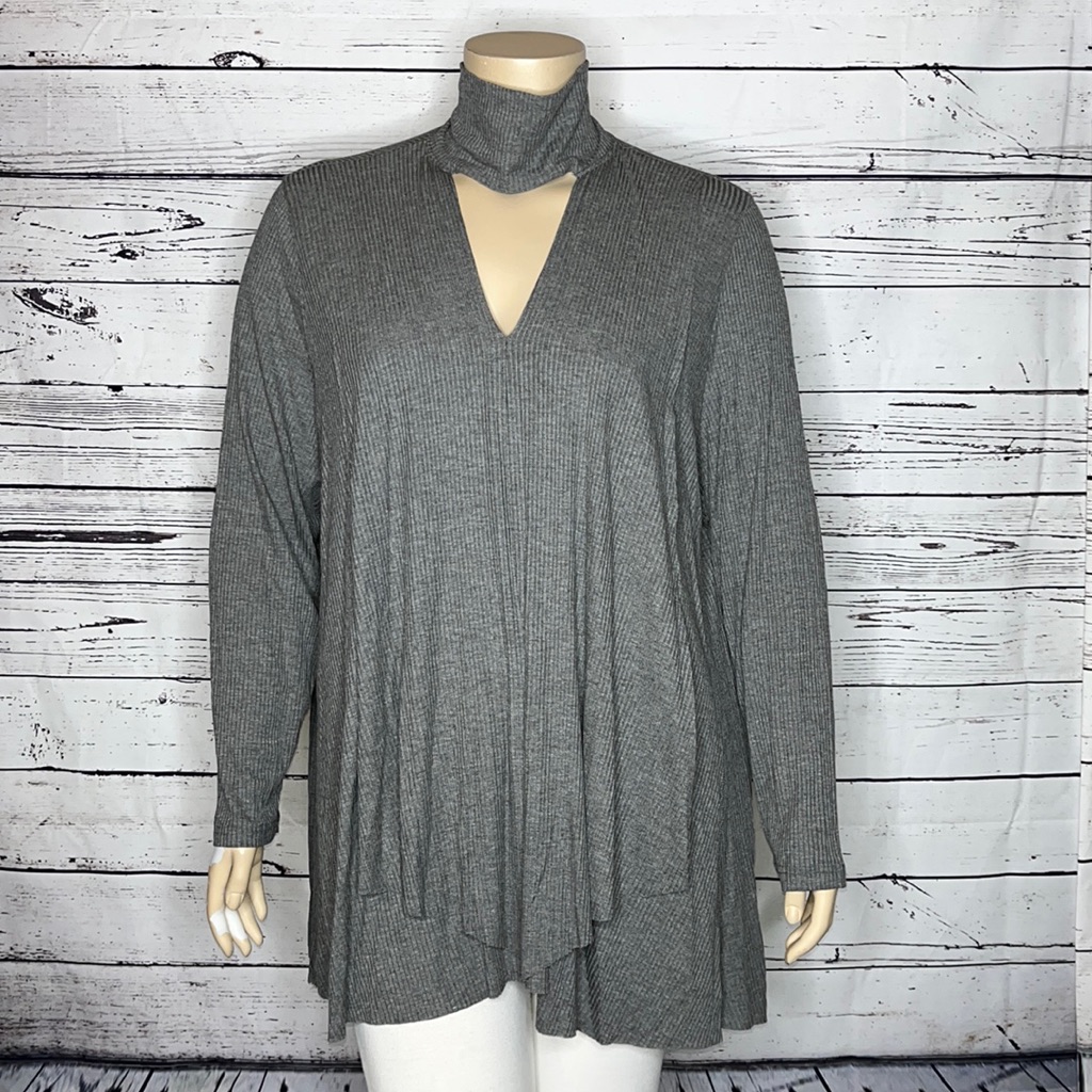 Sb Suzanne Betro Nwt Size 3x Gray Choker Style Neckline Drape Detail Tunic Top